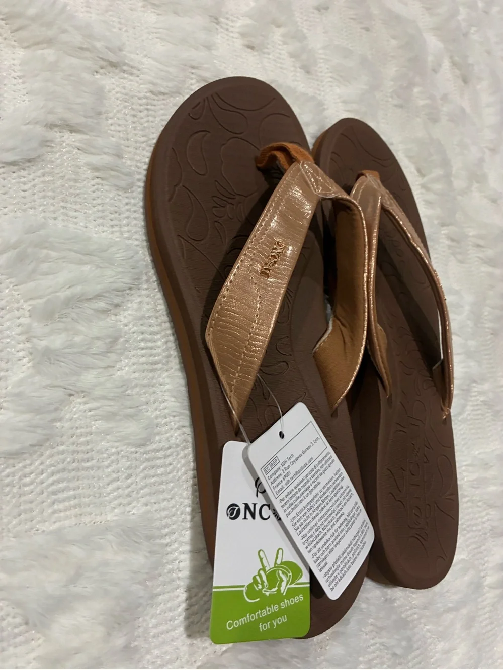 Women's Tan Brown Cushioned Flip-Flop Sandals